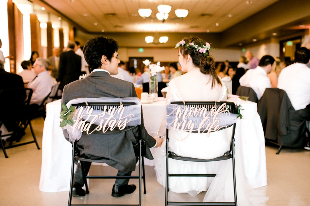 Bride and Groom sitting together at the head table